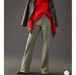 Maeve Anthro Wide-Leg Houndstooth Trousers Black/White Size 14 Petite NWT